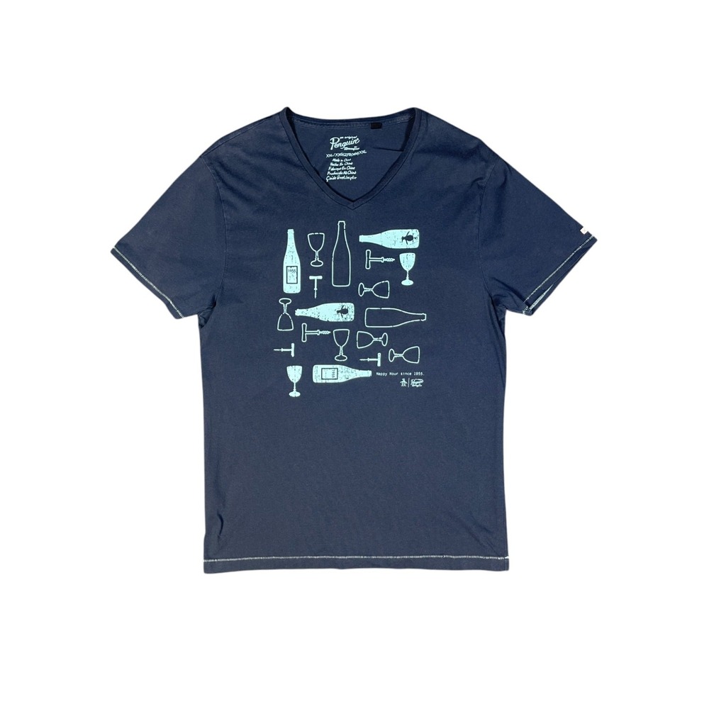 Original Penguin graphic tshirt wine theme blue men's  L - SEE SIZE NOTE